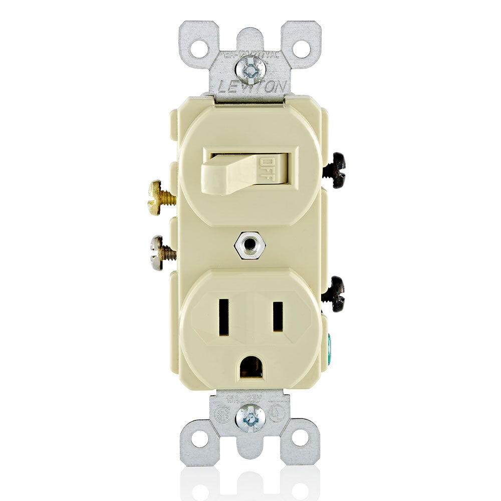  5225 15 Amp, 120 Volt, Duplex Style Combination Single Pole Switch/Receptacle, Grounding, Ivory