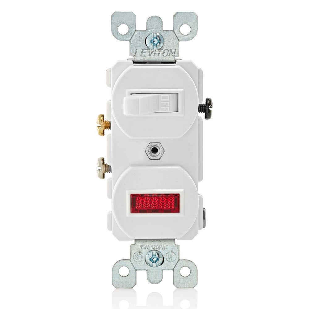 15 Amp, 120 Volt, Duplex Style Single-Pole, Neon Pilot AC Combination Switch, Commercial Grade, White
