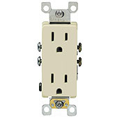 15 Amp, 125 Volt, Decora Duplex Receptacle, Residential Grade, Self Grounding, White