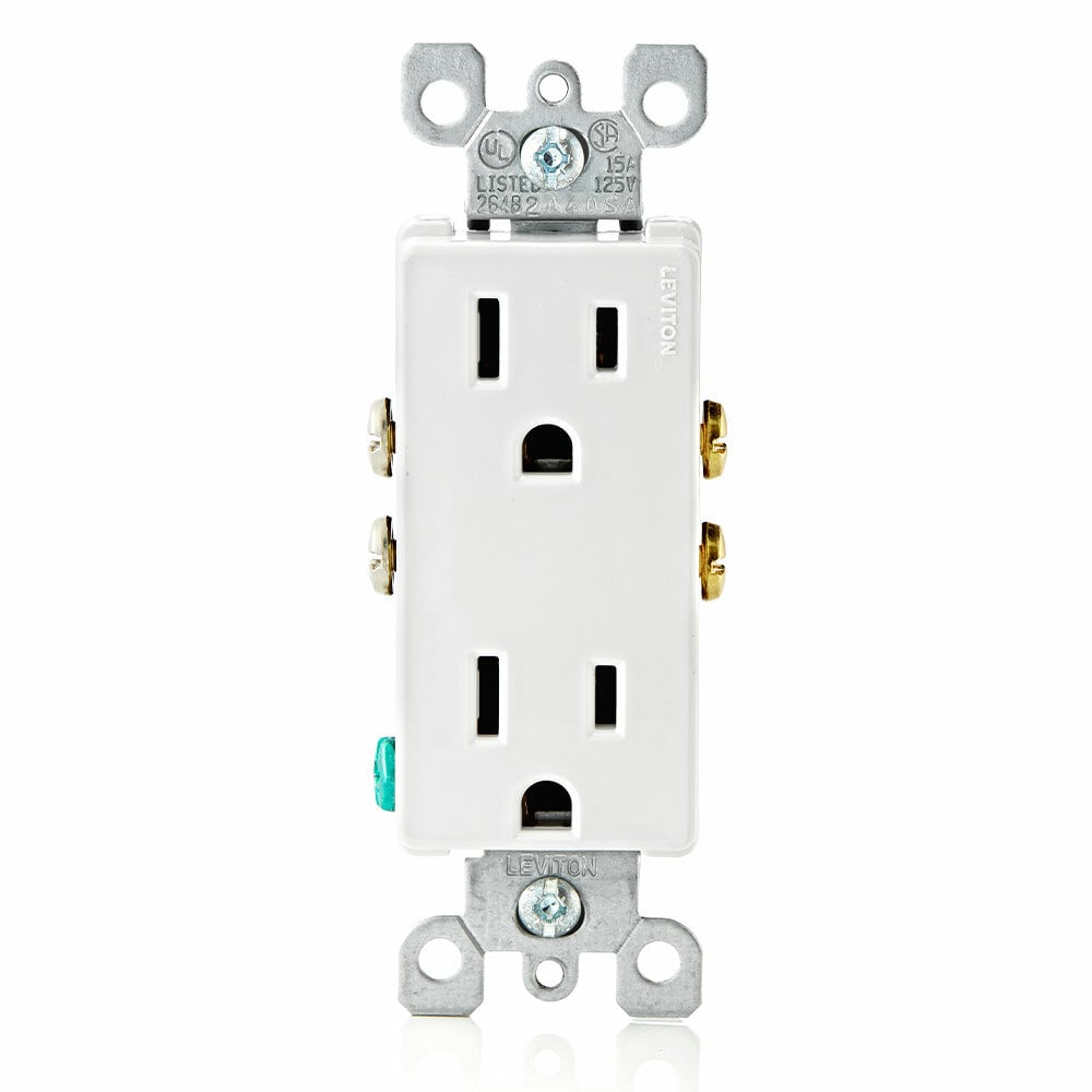 15 Amp, 125 Volt, Decora Duplex Receptacle, Residential Grade, Grounding, White