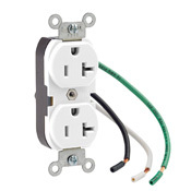 20-Amp, 125-Volt, Slim Body Duplex Receptacle, Straight Blade, Commercial Grade, Leaded, White