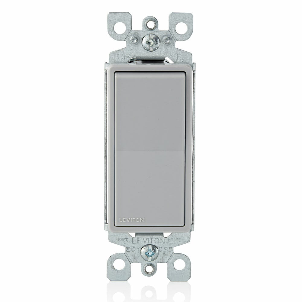 15 Amp, 120/277 Volt, Decora Rocker Single-Pole AC Quiet Switch, Residential Grade, Grounding, Gray