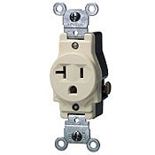 20-Amp, 125-Volt, Narrow Body Single Receptacle, Straight Blade, Commercial Grade, Grounding, White