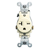 20-Amp, 250-Volt, Narrow Body Single Receptacle, Straight Blade, Commercial Grade, Grounding, Side Wired, Brown