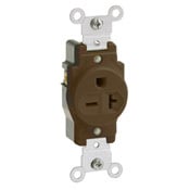 20 Amp, 250 Volt, Narrow Body Single Receptacle, Straight Blade, Commercial Grade, Grounding, Brown