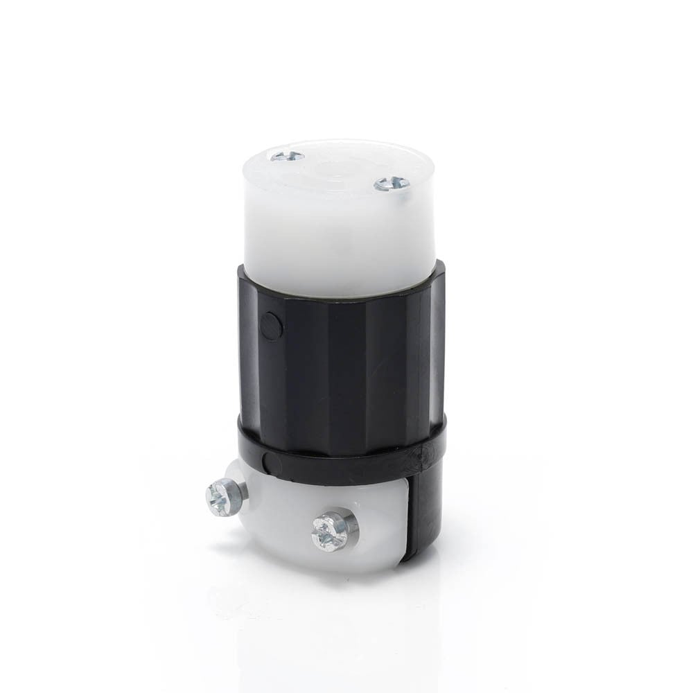 15 Amp, 125 Volt, Locking Connector, Industrial Grade, Grounding, MiniLock, Black-White