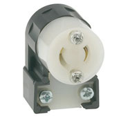 15 Amp, 125 Volt, Locking Connector, Industrial Grade, Grounding, MiniLock Angle, Black-White