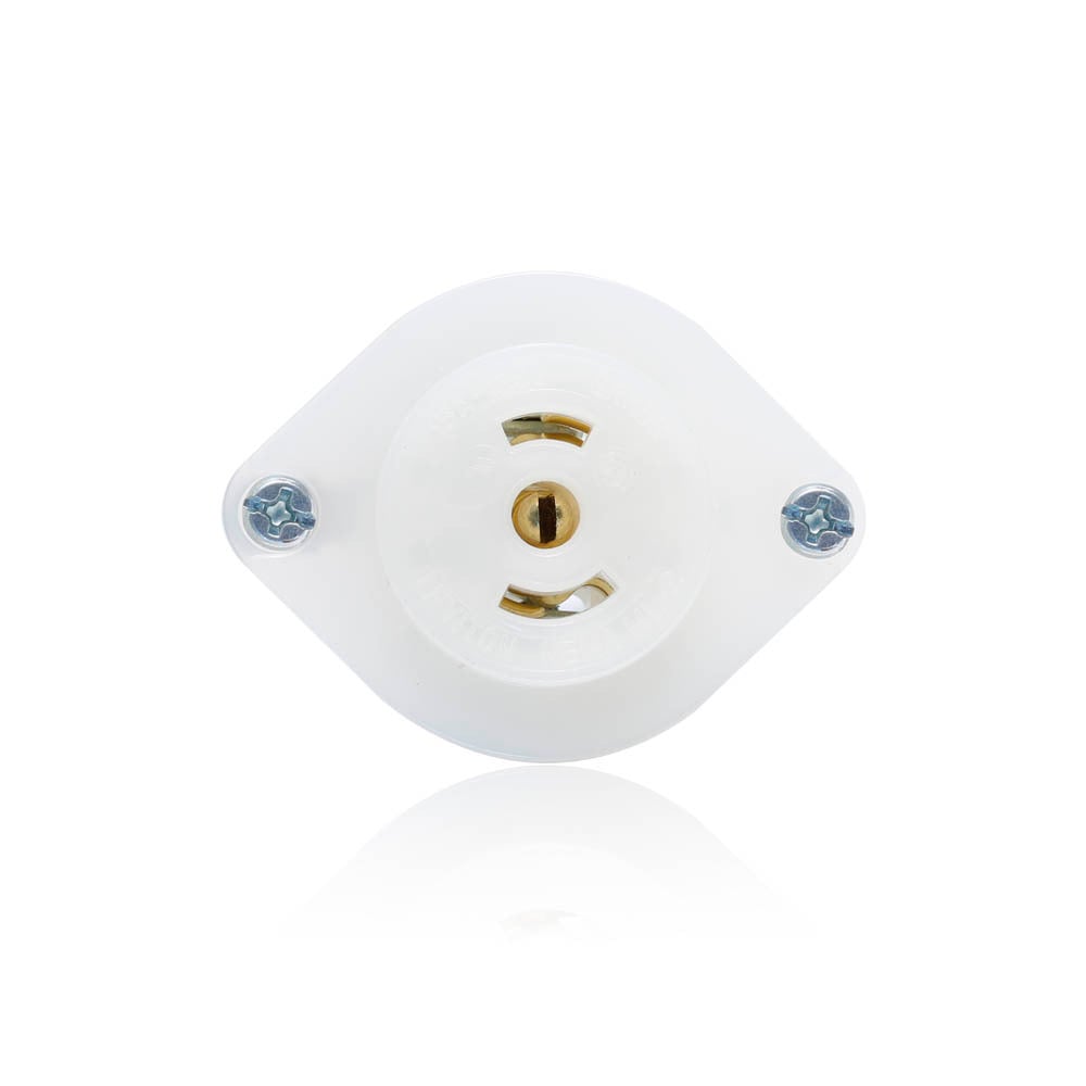 15 Amp, 125 Volt, Flanged Outlet Locking Receptacle, Industrial Grade, Grounding, MiniLock, White