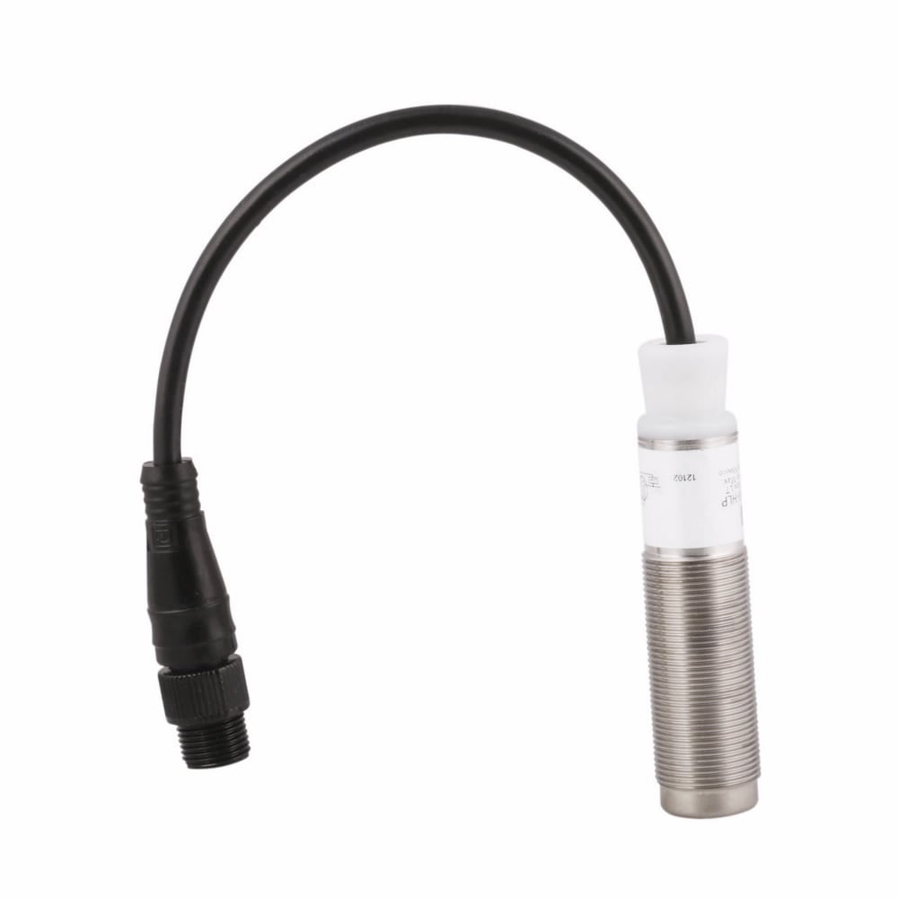 Eaton harsh-duty sensor, Perfect Prox Photoelectric Sensor, E58, Back Ground Suppression, Straight, 18 mm, Output ON, flashes when latched, M12, 100 mA at 10-30 Vdc, 4 pin, NPN and PNP open collector, 10-30 Vdc