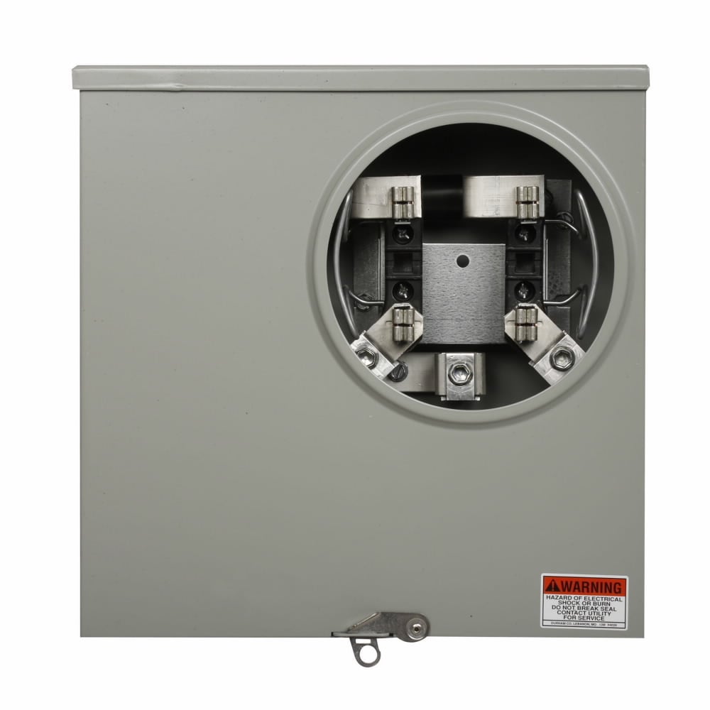 Eaton meter socket, 1-pos resi service, 200 A, Under, Solid top, #6-350 kcmil, 4-jaw, 1-ph, #8-350 kcmil, Gnd conn (#14-#2 Cu), Triplex, Side-wired, 3-wire, Ringless, 600 Vac