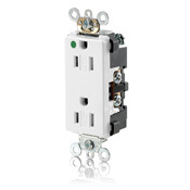 15 Amp, 125 Volt, Decora Plus Duplex Receptacle, Straight Blade, Hospital Grade, Self Grounding, Tamper Resistant, White