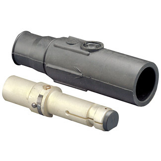 22 Series, Ball Nose In-Line Latching Male Connector, Single Pole Cam-Type Contact, 690 Amp Max, Black