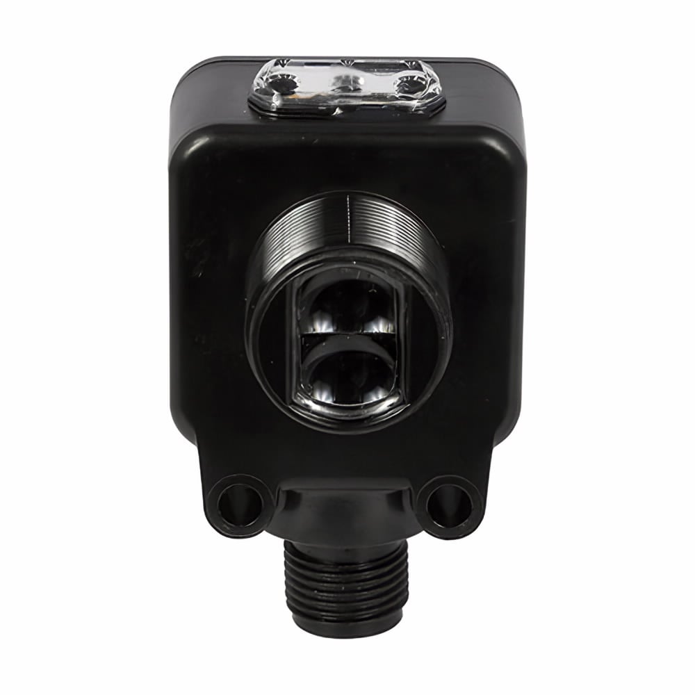 Eaton E65 Miniature Series Rectangular Body Photoelectric Sensor, Sensor dist: 9.84 Ft., Plastic encl, 100 mA max DC, NPN Open Collector, 100 mA at 40Vdc, 1.5 Ft. (0.5m) Cable, 10-31 Vdc input, Short circuit, Long Range Diffuse