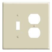 2-Gang 1-Toggle 1-Duplex Device Combination Wallplate, Oversized, Thermoset, Device Mount, Ivory