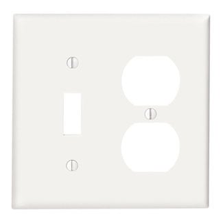 2-Gang 1-Toggle 1-Duplex Device Combination Wallplate, Standard Size, Thermoset, Device Mount, White