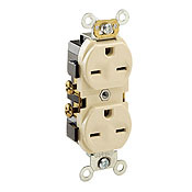 15 Amp, 250 Volt, Narrow Body Duplex Receptacle, Straight Blade, Commercial Grade, Self Grounding, Canadian, Ivory