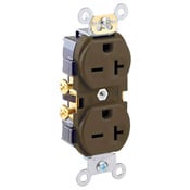 20-Amp, 250-Volt, Narrow Body Duplex Receptacle, Straight Blade, Commercial Grade, Self Grounding, Brown