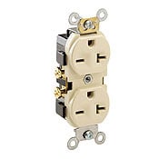 20-Amp, 250-Volt, Narrow Body Duplex Receptacle, Straight Blade, Commercial Grade, Self Grounding, Ivory