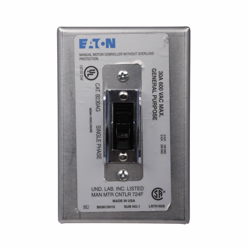 Eaton NEMA starter, Space SVG reversing starter, Ground fault, 1NO contacts, 24 Vdc Coil, Nema Size 0, 1-5 A