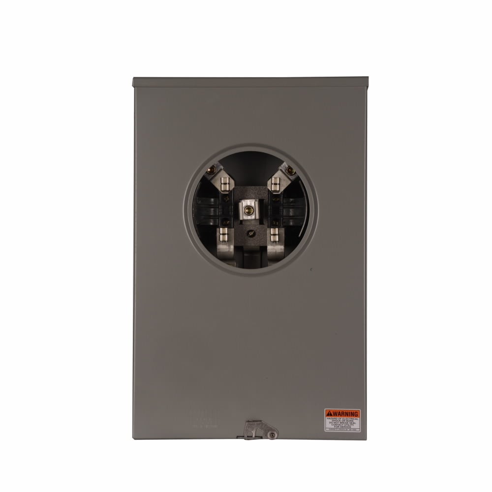 Eaton meter socket, 1-pos resi service, 200A, Over/under, 3-5/16 inch hub open, #8-350 kcmil, 4-jaw, 1-ph, (2) #8-250 MCM, Horn bypass, Gnd conn (#14-#2 Cu), Triplex, 3-wire, Ringless, 600 Vac