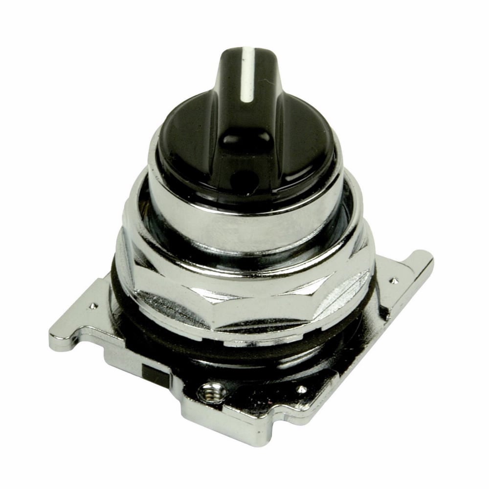 Eaton 10250T pushbutton, 10250T, Selector switch, 30.5 mm, Metal, 60? throw, NEMA 3, 3R, 4, 4X, 12, 13, 1NO-1NC, Chrome bezel, Non-illuminated, Two-position, Knob, Black actuator, Vertical