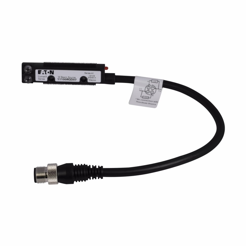 Eaton Comet 18mm tubular photoelectric sensor, Through Beam, Right Angle, Power, M12, 4 pin, 10-30 Vdc