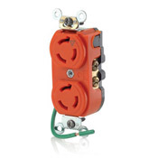 15 Amp, 250 Volt, Duplex Locking Receptacle, Industrial Grade, Isolated Ground, Orange