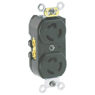 15 Amp, 277 Volt, Duplex Locking Receptacle, Industrial Grade, Grounding, Black