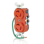 15 Amp, 277 Volt, Duplex Locking Receptacle, Industrial Grade, Isolated Ground, Orange