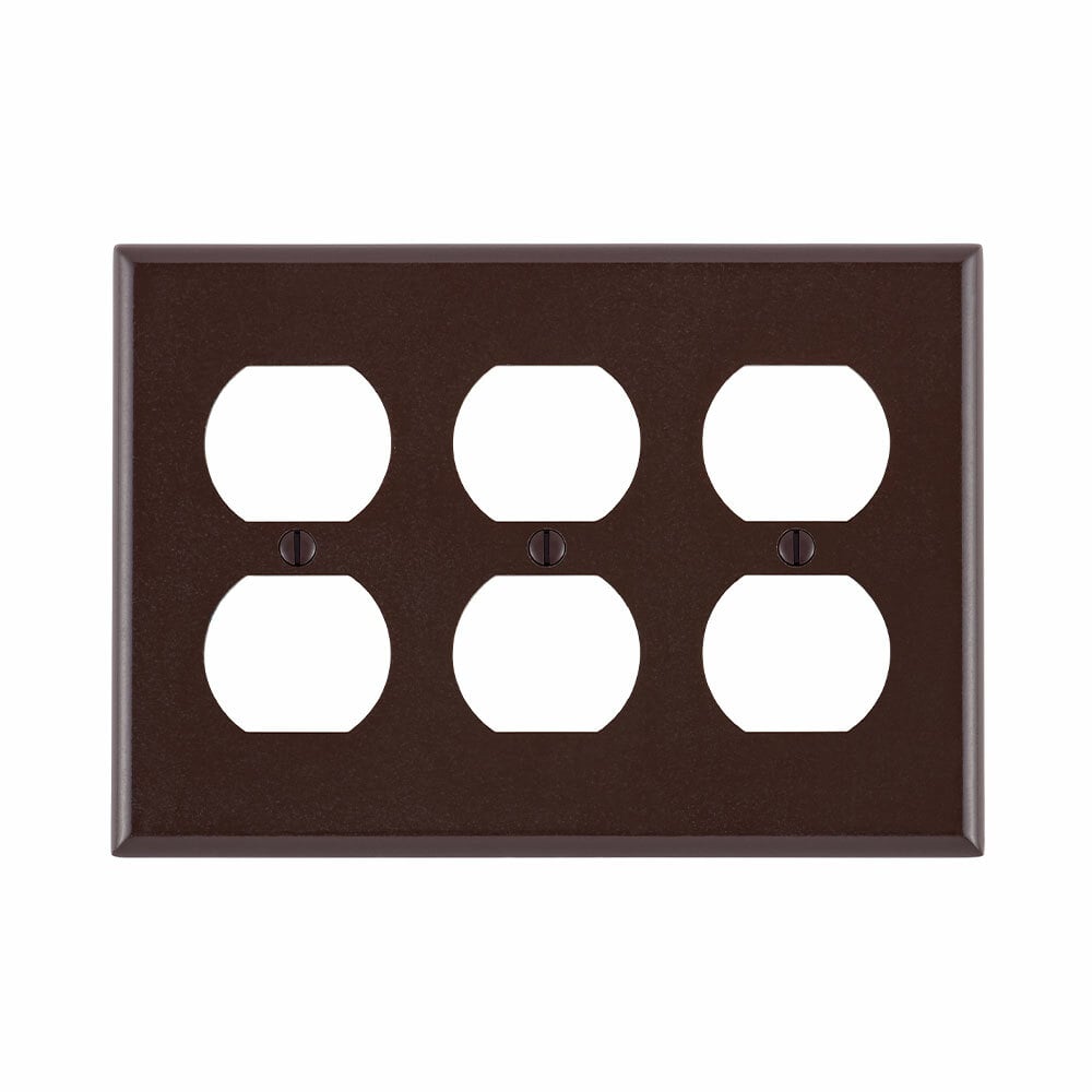 3-Gang Duplex Device Receptacle Wallplate, Standard Size, Thermoset, Device Mount, Brown