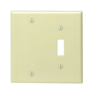 2-Gang 1-Toggle 1-Blank Device Combination Wallplate, Standard Size, Thermoset, Box Mount, Ivory