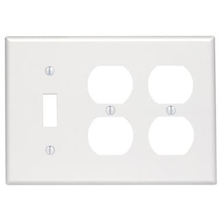 3-Gang 1-Toggle 2-Duplex Device Combination Wallplate, Standard Size, Thermoset, Device Mount, White