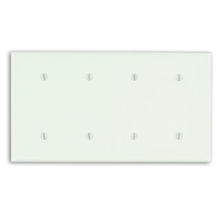 4-Gang No Device Blank Wallplate, Standard Size, Thermoset, Strap Mount, Midway Size, White