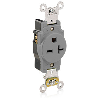20 Amp, 250 Volt, Industrial Heavy Duty Grade, Single Receptacle, Straight Blade, Self Grounding, Gray