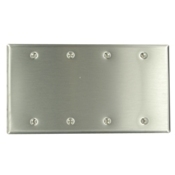 4-Gang No Device Blank Wallplate, Standard Size, 430 Stainless Steel, Box Mount, - Stainless Steel