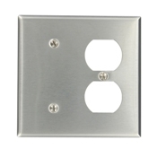 2-Gang 1-Duplex 1-Blank Device Combination Wallplate, Standard Size, Strap Mount, Stainless Steel