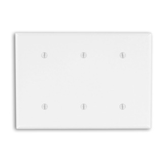 3-Gang No Device Blank Wallplate, Thermoset, Strap Mount, White