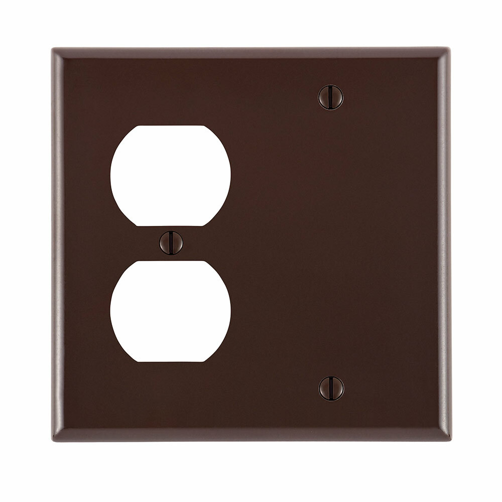 2-Gang 1-Duplex 1-Blank Device Combination Wallplate, Standard Size, Thermoset, Box Mount, Brown