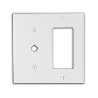 2-Gang 1-Decora 1-Telephone/Cable .406 Device Combination Wallplate, Thermoset, Strap Mount, White