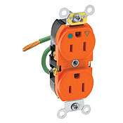 15-Amp, 125V, Slim Body Duplex Receptacle, Straight Blade, Hospital Grade, Grounding, Orange