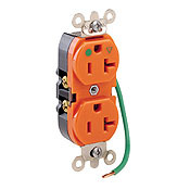 20-Amp, 125 Volt, Slim Body Duplex Receptacle, Straight Blade, Hospital Grade, Isolated Ground, Orange