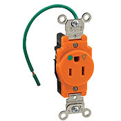 15A, 125V, Narrow Body Single Receptacle, Straight Blade, Hospital Grade, Isolated Ground, Orange