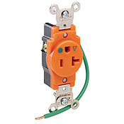 20 Amp, 125 Volt, Narrow Body Single Receptacle, Straight Blade, Hospital Grade, Isolated Ground, Orange