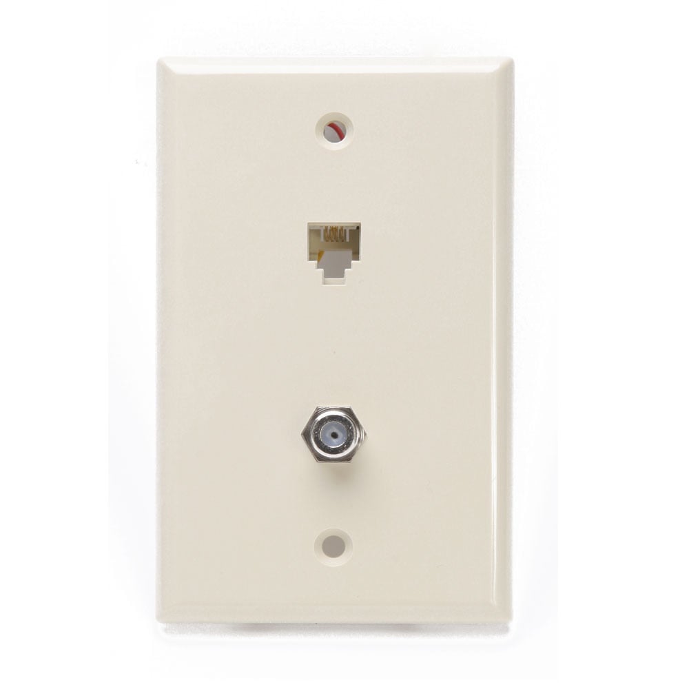 Standard Telephone Wall Jack, 6P4C X F, Screw Terminal, Ivory