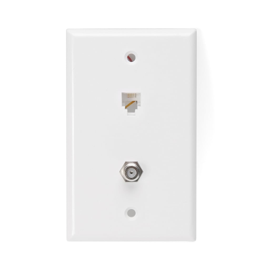 Standard Telephone Wall Jack, 6P4C X F, Screw Terminal, White