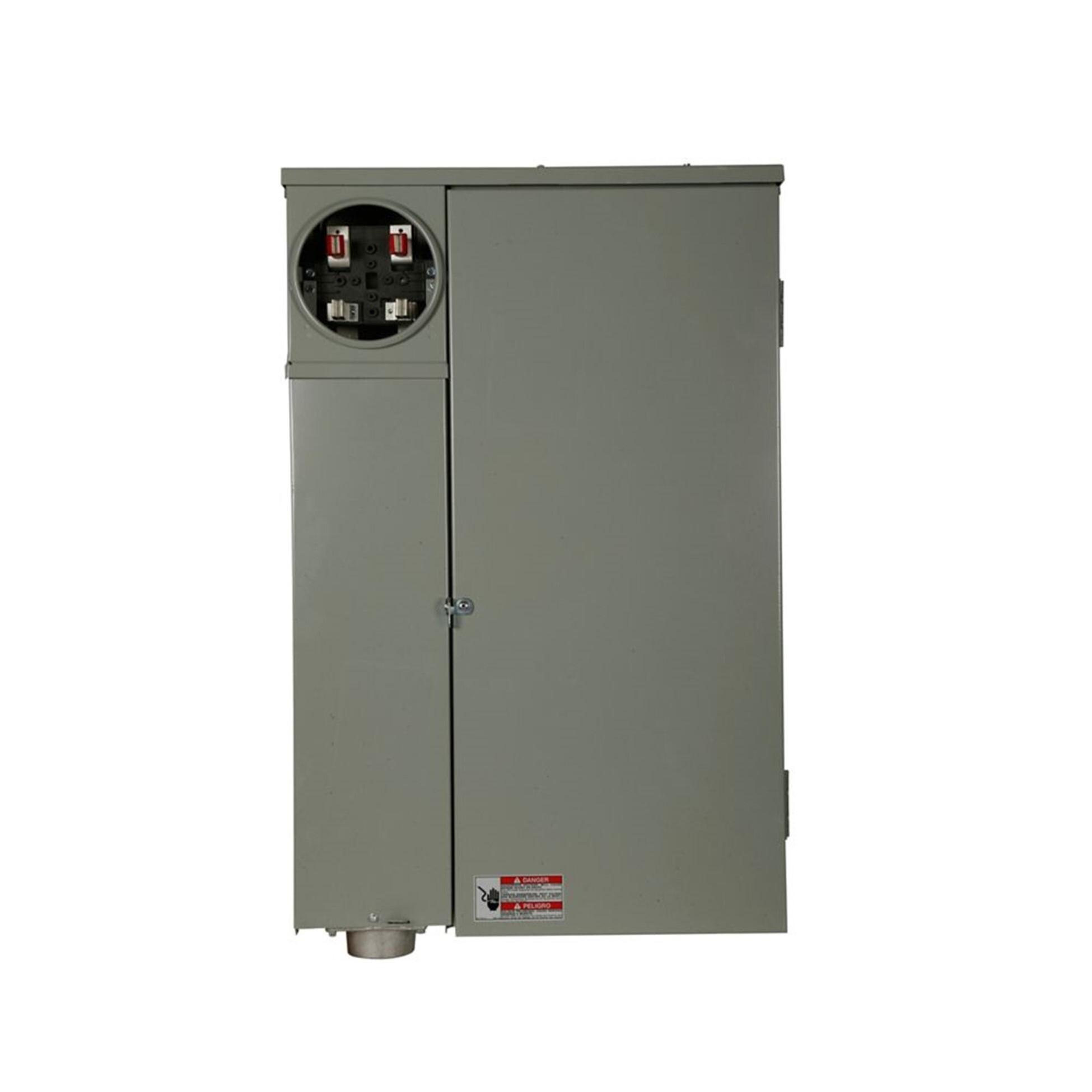 MBE4040B200BSH Meter Breaker, EUSERC, Type BR CSR2200 Main Breaker, Haskin specific Panel 200 Amp, 120/240V, Ringed, 40 Spaces 40 Circuits 22 kAIC, Surface Mounting, Box Size D Aluminum Bus, UG, Feed, 4 Jaw, 1 Socket, #6-250 kcmil, Line
