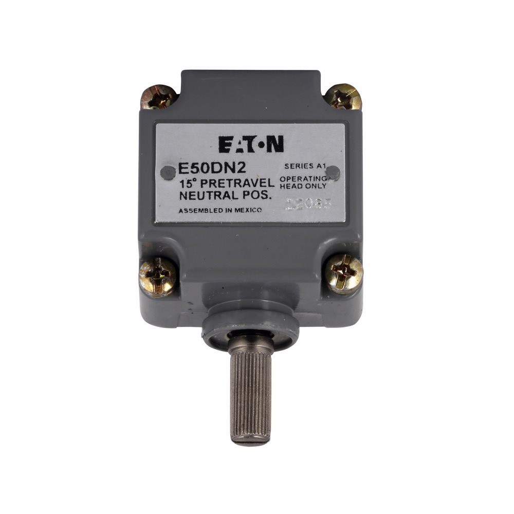Eaton E50 NEMA heavy duty plug-in limit switch, Limit Switch Head, Die cast zinc, NEMA 1, 3, 3S, 4, 4X, 6, 6P, 13, IP67, 14? to 201?F (-10? to 94?C), E50 Heavy Duty Plug In, Neutral position 15? travel