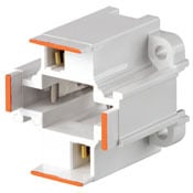 G24D-3 Base, 26W/32W 2-Pin, 10mm Compact Fluorescent Lampholder, Vertical, Bottom Screw-Down, Orange Color Code, , Quick-Connect 18AWG Solid or Str. Tinned - White Body