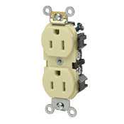15 Amp, 125 Volt, Industrial Heavy Duty Grade, Duplex Receptacle, Straight Blade, Self Grounding, Ivory