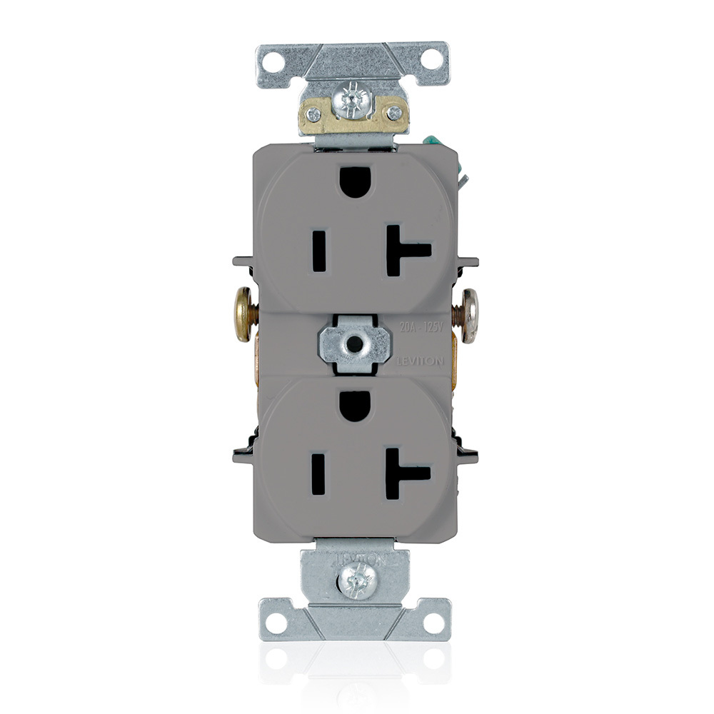 20 Amp, 125 Volt, Industrial Heavy Duty Grade, Duplex Receptacle, Straight Blade, Self Grounding, Gray